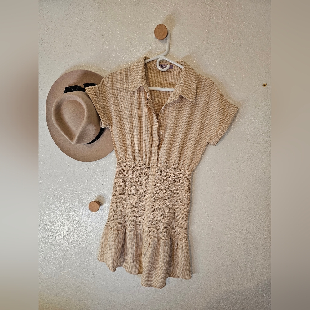 Roolee Beige/yellow Checkered Women's Dress